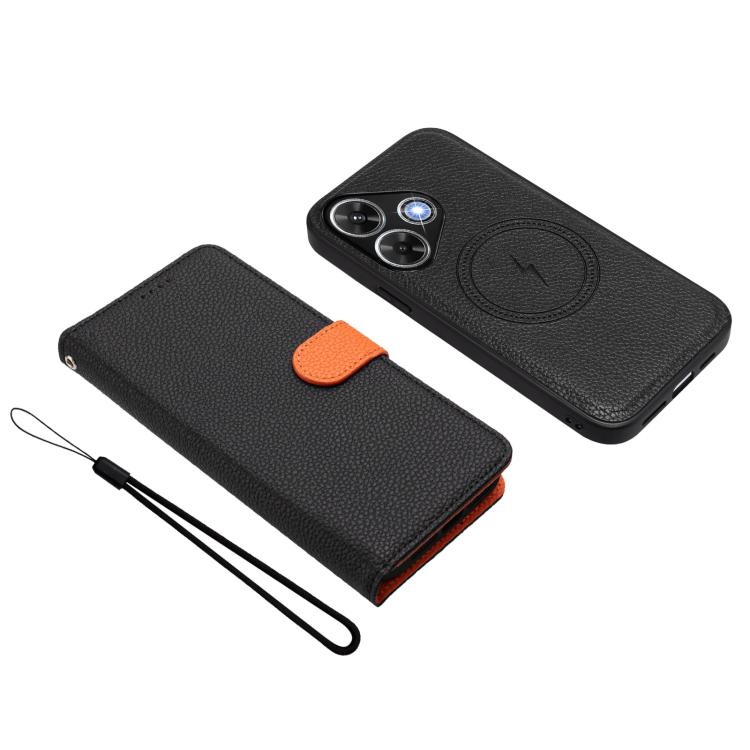 For Redmi 13 4G / 5G / Note 13R Detachable Litchi Texture Magnetic Vegan Leather Phone Case