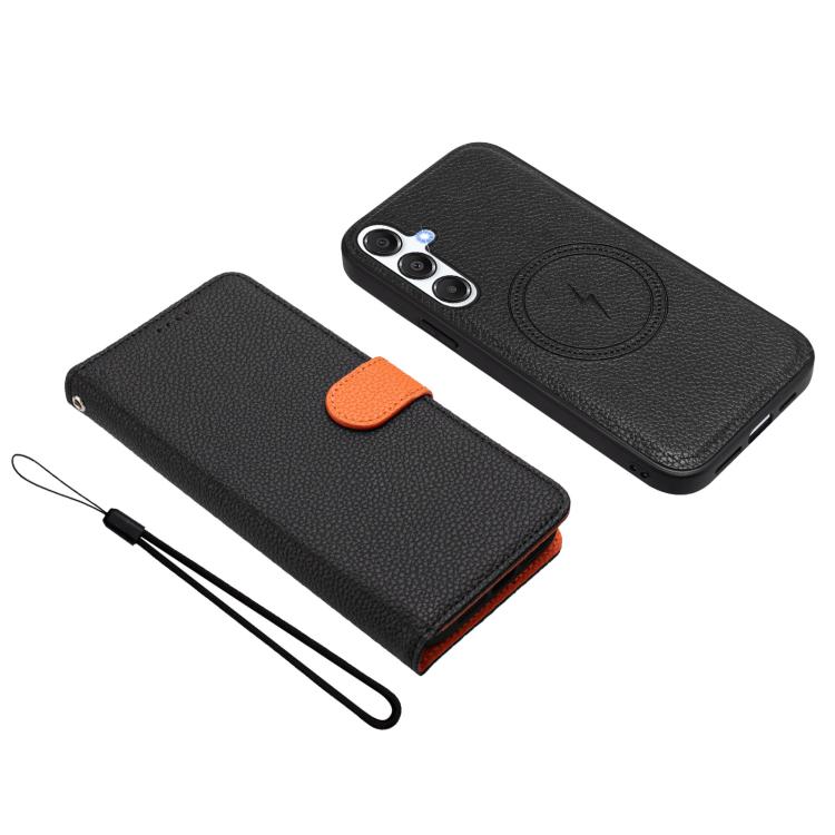 For Samsung Galaxy A55 5G Detachable Litchi Texture Magnetic Vegan Leather Phone Case