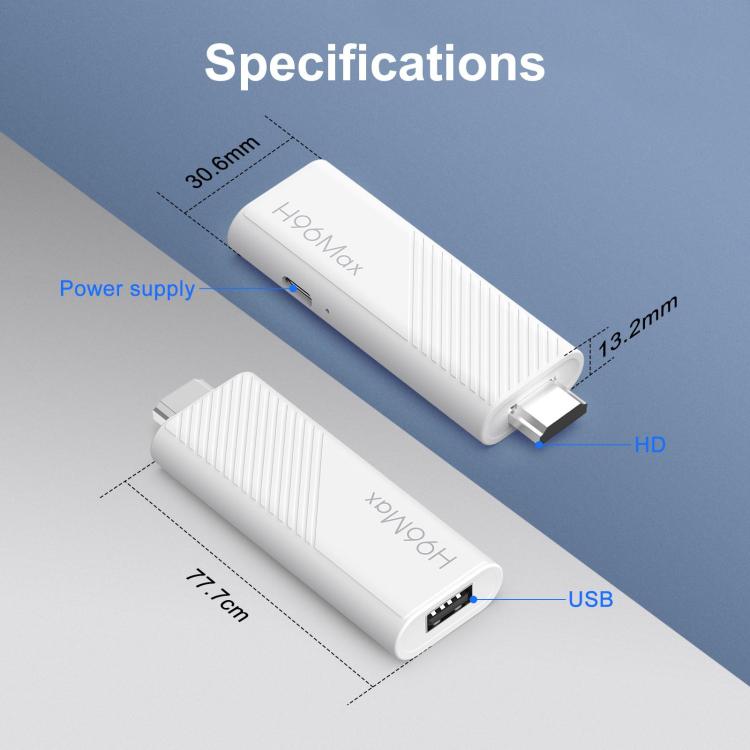 H96 Max H313 Android 14 Mini HD TV Stick with Remote Control, 2GB+8GB, ARM Cortex-A53 Quad Core - White