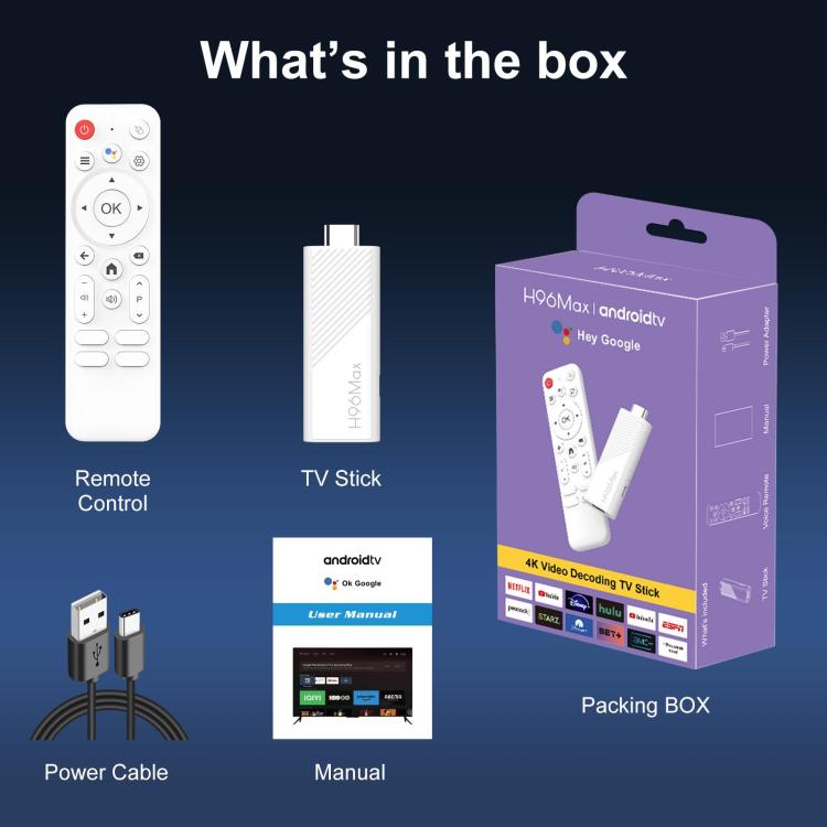 H96 Max H313 Android 14 Mini HD TV Stick with Remote Control, 2GB+8GB, ARM Cortex-A53 Quad Core - White