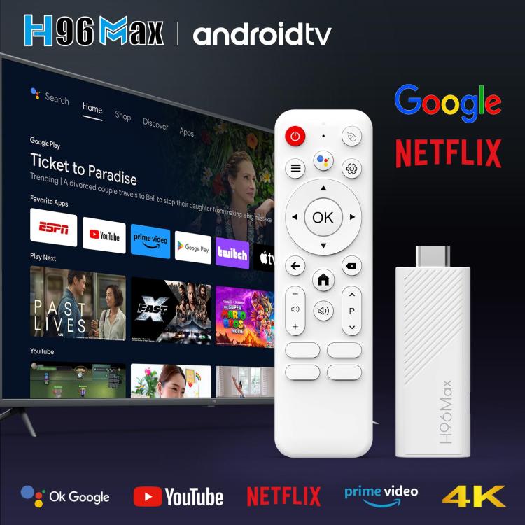 H96 Max H313 Android 14 Mini HD TV Stick with Remote Control, 2GB+8GB, ARM Cortex-A53 Quad Core - White