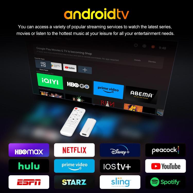 H96 Max H313 Android 14 Mini HD TV Stick with Remote Control, 2GB+8GB, ARM Cortex-A53 Quad Core - White