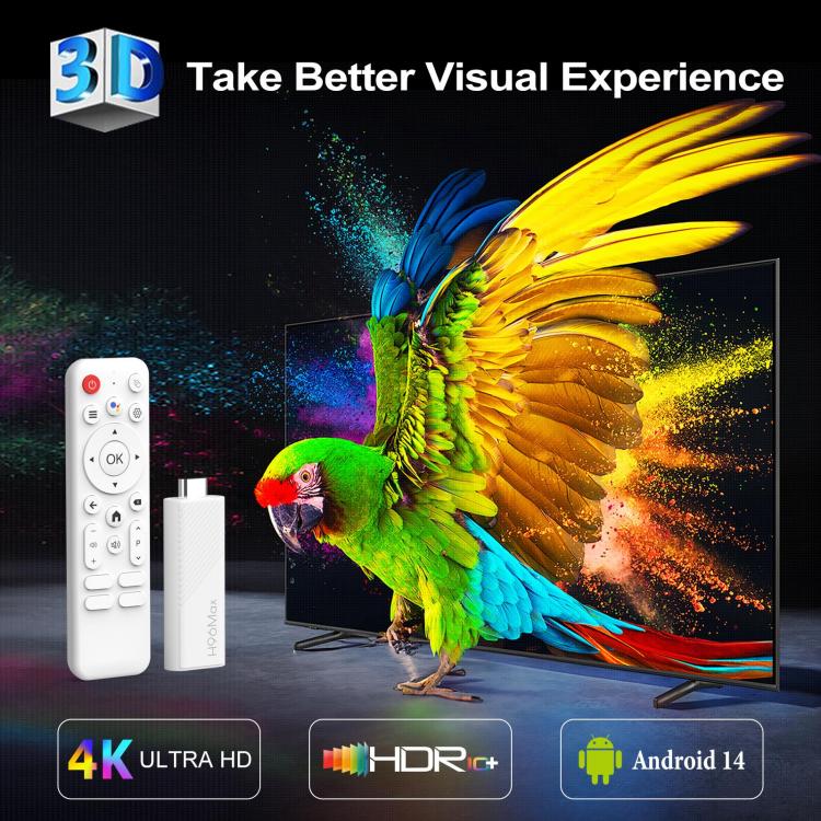 H96 Max H313 Android 14 Mini HD TV Stick with Remote Control, 2GB+8GB, ARM Cortex-A53 Quad Core - White