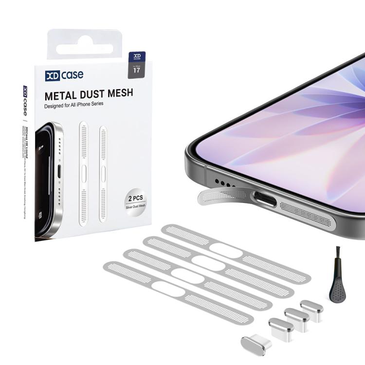 For iPhone 17 / 16 XDcase 4pcs Metal Dust Mesh Earpiece Dustproof Stickers with 4 Anti-Dust Plugs 1 Cleaning Brush