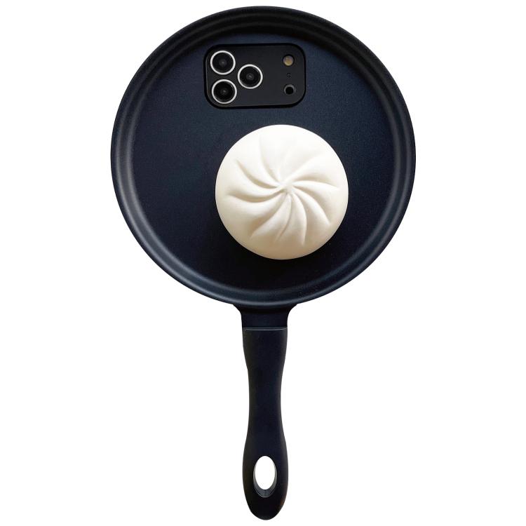 For iPhone 17 Pro Max 3D Frying Pan Bread Phone Case - Black