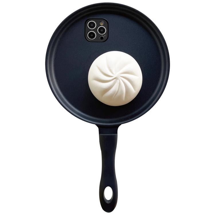 For iPhone 15 Pro Max 3D Frying Pan Bread Phone Case - Black