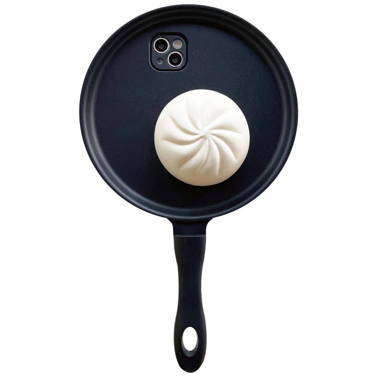 For iPhone 15 Plus 3D Frying Pan Bread Phone Case - Black