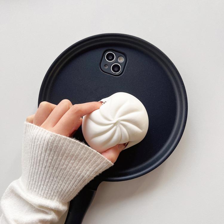 For iPhone 16 Plus 3D Frying Pan Bread Phone Case - Black