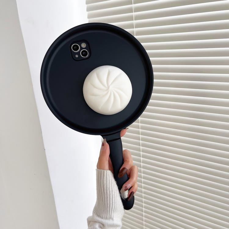 For iPhone 17 Pro 3D Frying Pan Bread Phone Case - Black