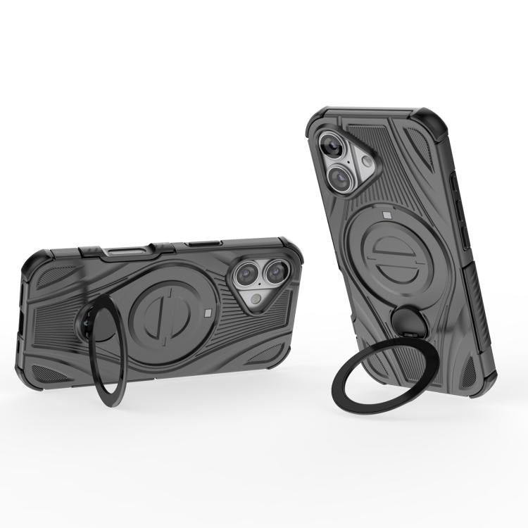 For iPhone 17 Star Ring Metallic Pivot Bracket Magnetic Phone Case