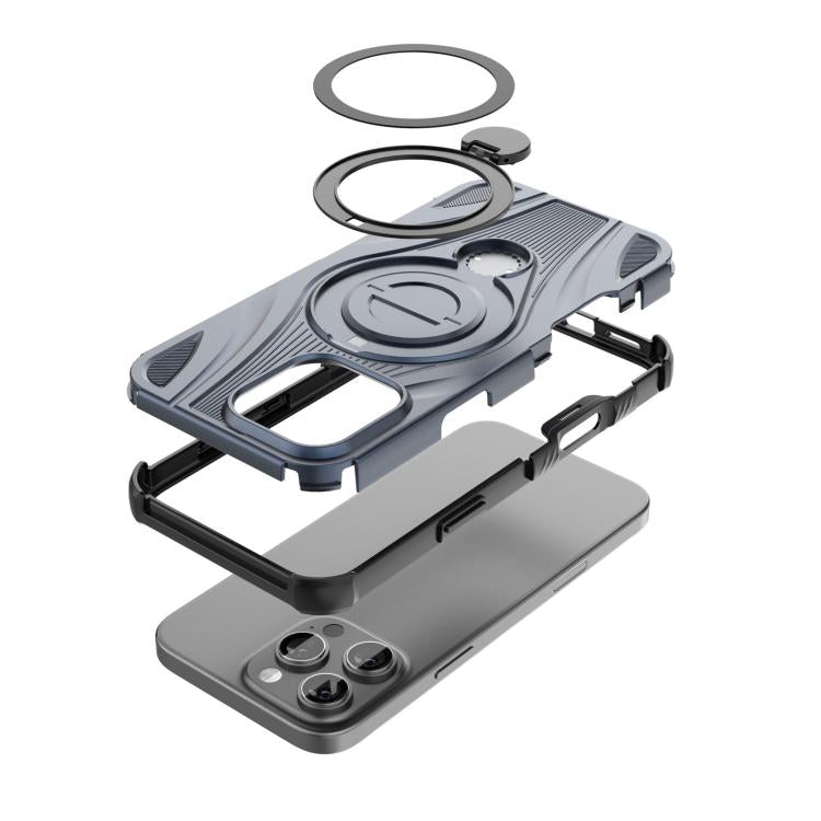 For iPhone 16 Pro Max Star Ring Metallic Pivot Bracket Magnetic Phone Case
