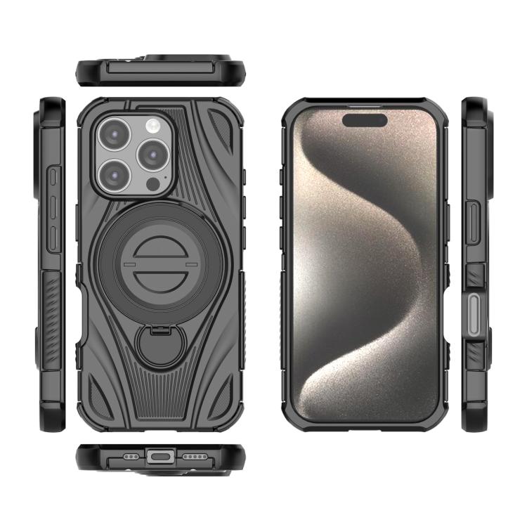 For iPhone 16 Pro Star Ring Metallic Pivot Bracket Magnetic Phone Case