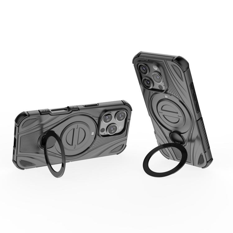 For iPhone 16 Pro Star Ring Metallic Pivot Bracket Magnetic Phone Case