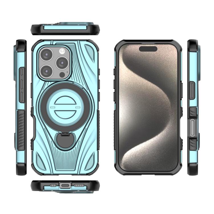For iPhone 16 Pro Star Ring Metallic Pivot Bracket Magnetic Phone Case