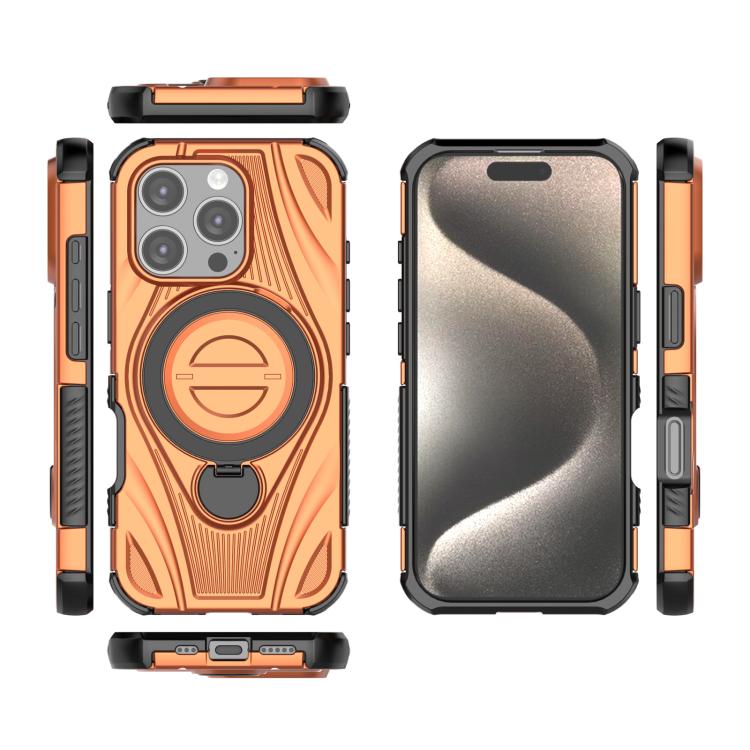 For iPhone 16 Pro Star Ring Metallic Pivot Bracket Magnetic Phone Case