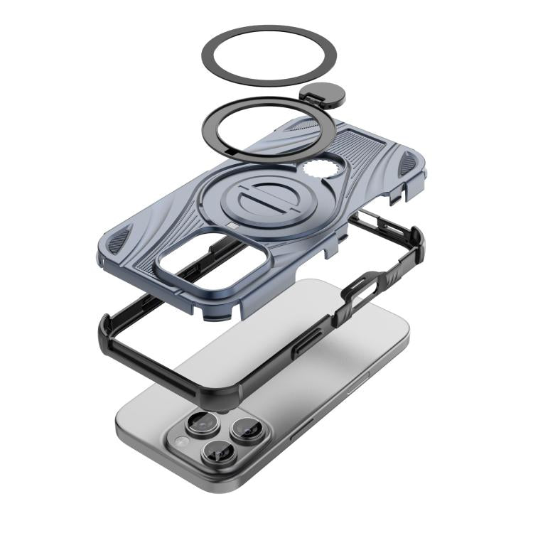 For iPhone 16 Pro Star Ring Metallic Pivot Bracket Magnetic Phone Case