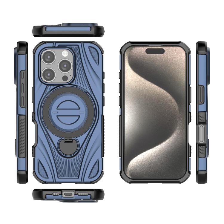 For iPhone 16 Pro Star Ring Metallic Pivot Bracket Magnetic Phone Case
