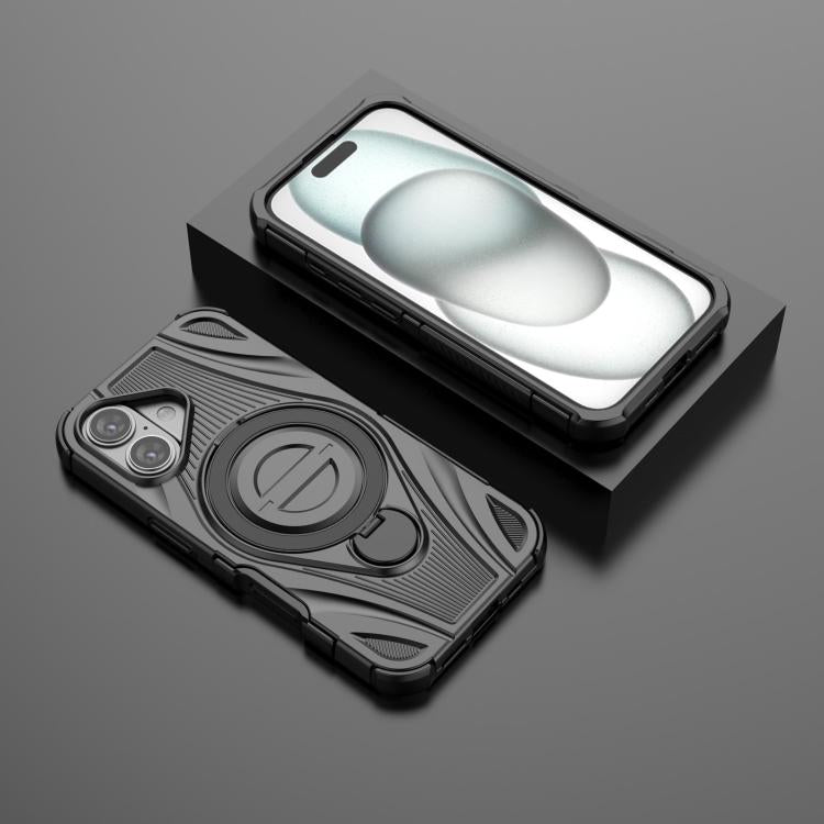 For iPhone 16 Star Ring Metallic Pivot Bracket Magnetic Phone Case