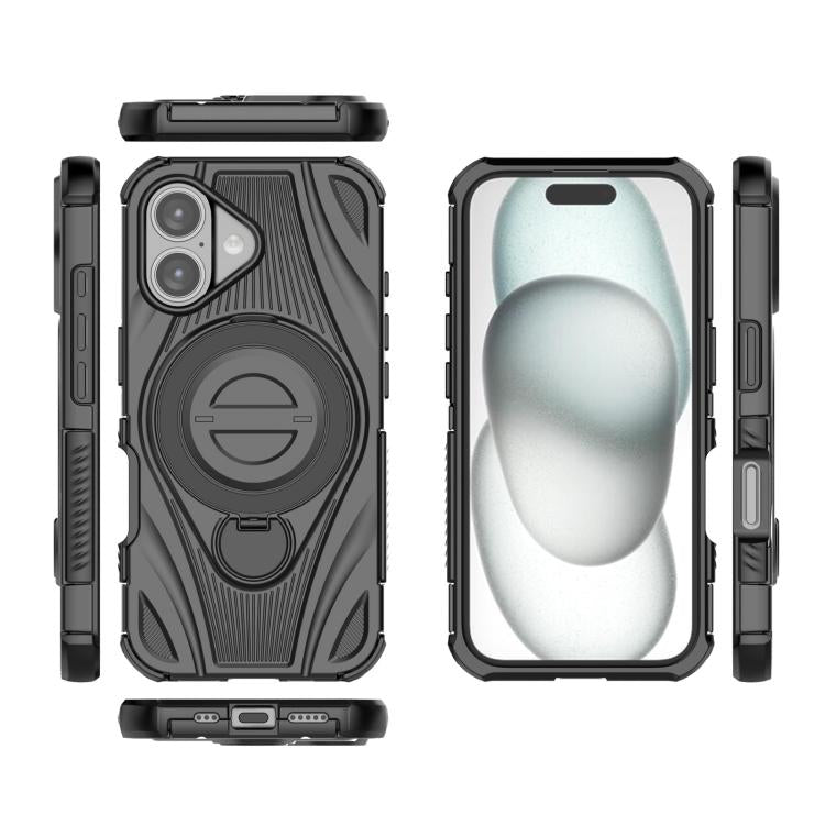 For iPhone 16 Star Ring Metallic Pivot Bracket Magnetic Phone Case