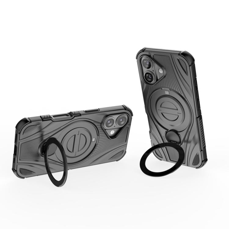 For iPhone 16 Star Ring Metallic Pivot Bracket Magnetic Phone Case