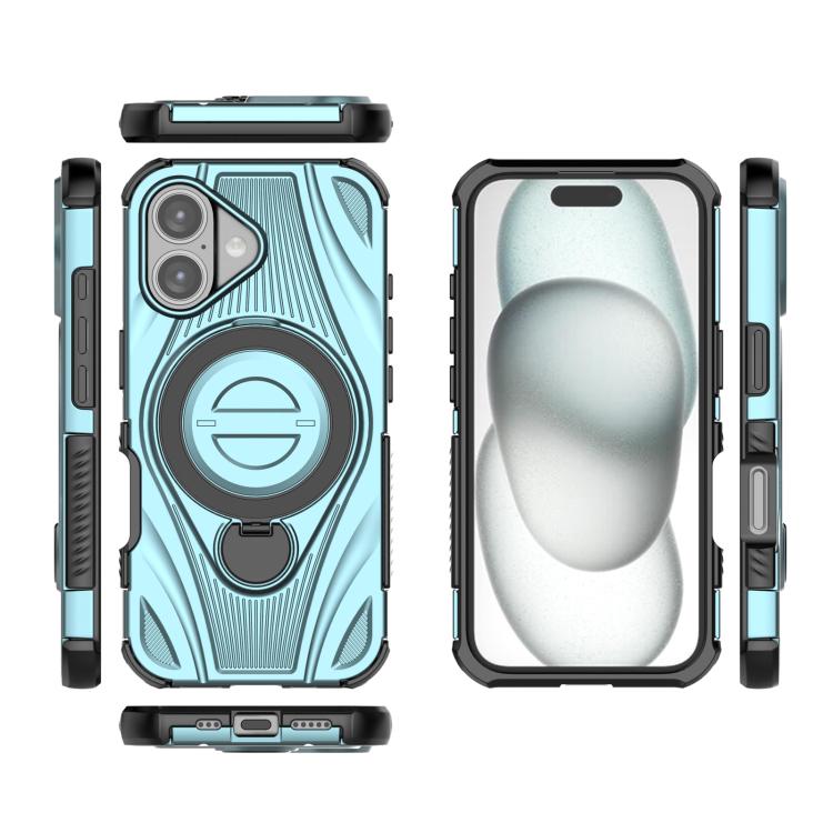 For iPhone 16 Star Ring Metallic Pivot Bracket Magnetic Phone Case