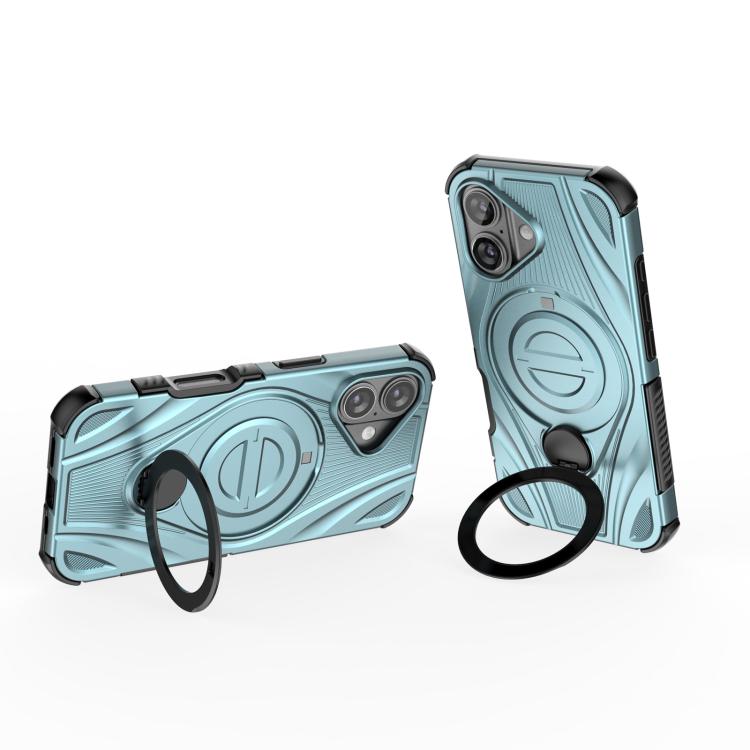 For iPhone 16 Star Ring Metallic Pivot Bracket Magnetic Phone Case
