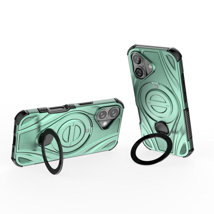 For iPhone 16 Star Ring Metallic Pivot Bracket Magnetic Phone Case