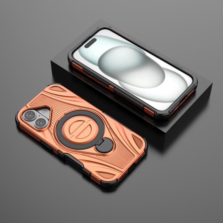 For iPhone 16 Star Ring Metallic Pivot Bracket Magnetic Phone Case