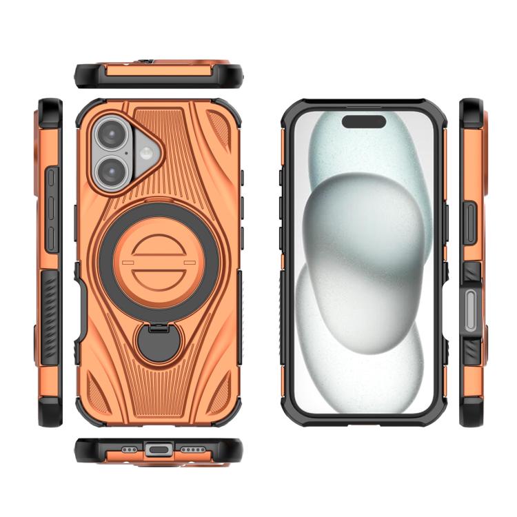 For iPhone 16 Star Ring Metallic Pivot Bracket Magnetic Phone Case