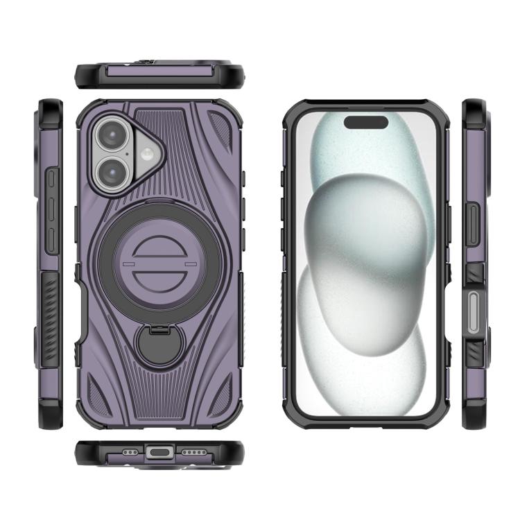For iPhone 16 Star Ring Metallic Pivot Bracket Magnetic Phone Case