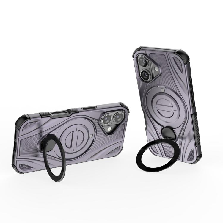 For iPhone 16 Star Ring Metallic Pivot Bracket Magnetic Phone Case