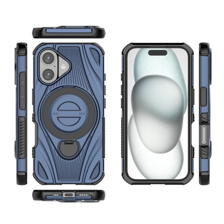 For iPhone 16 Star Ring Metallic Pivot Bracket Magnetic Phone Case