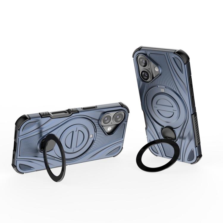 For iPhone 16 Star Ring Metallic Pivot Bracket Magnetic Phone Case