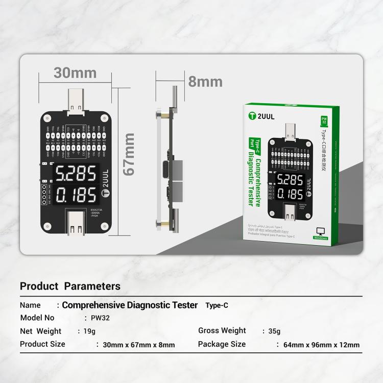 2UUL PW32 Type-C Port Comprehensive Diagnostic Tester with Real-Time Charging Detection