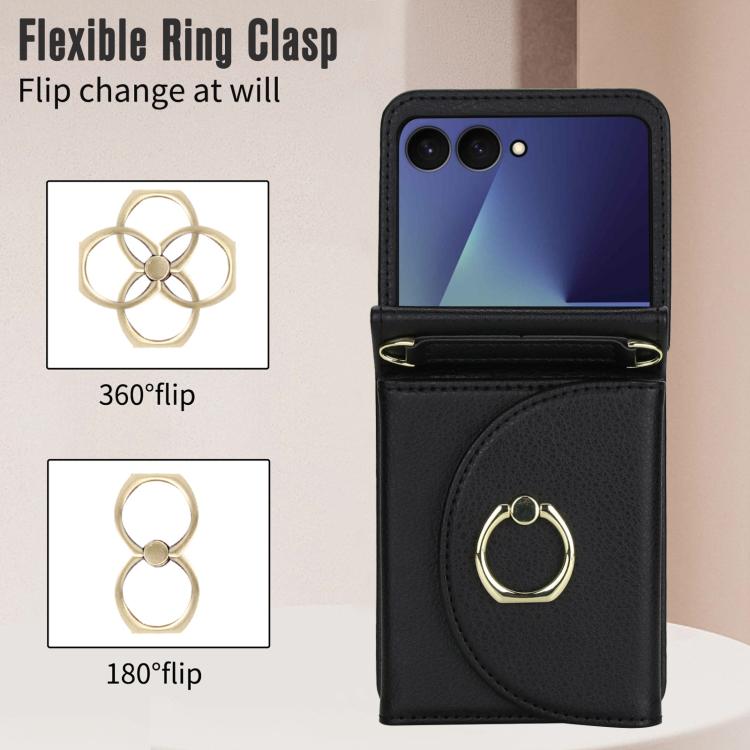 For Samsung Galaxy Z Flip7 5G YM029 Fold Crossbody Ring Clasp RFID Wallet Phone Case