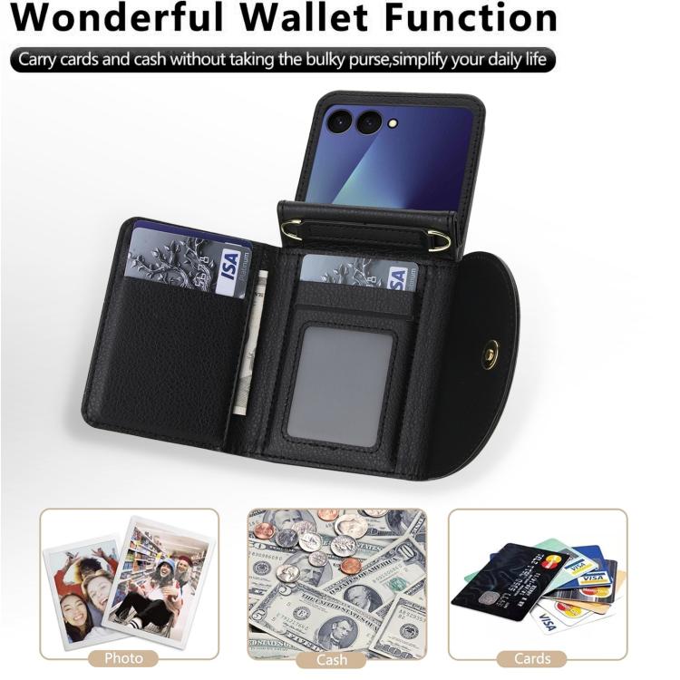 For Samsung Galaxy Z Flip7 5G YM029 Fold Crossbody Ring Clasp RFID Wallet Phone Case