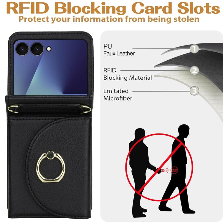 For Samsung Galaxy Z Flip7 5G YM029 Fold Crossbody Ring Clasp RFID Wallet Phone Case