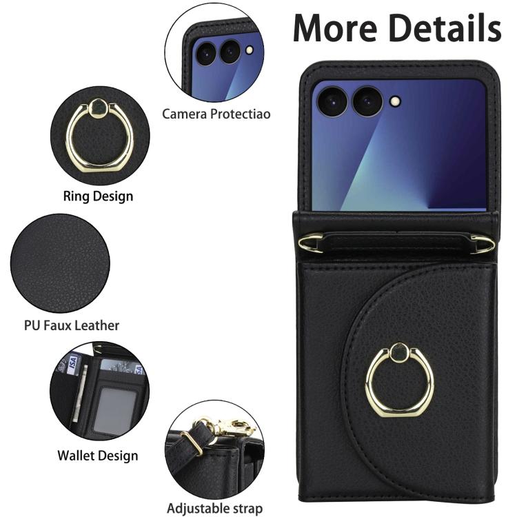 For Samsung Galaxy Z Flip7 5G YM029 Fold Crossbody Ring Clasp RFID Wallet Phone Case