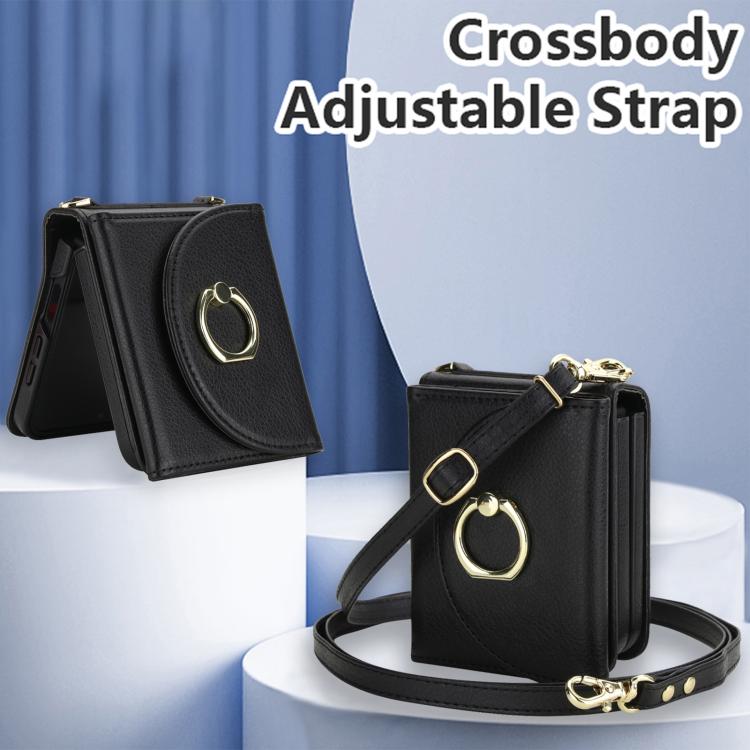 For Samsung Galaxy Z Flip7 5G YM029 Fold Crossbody Ring Clasp RFID Wallet Phone Case