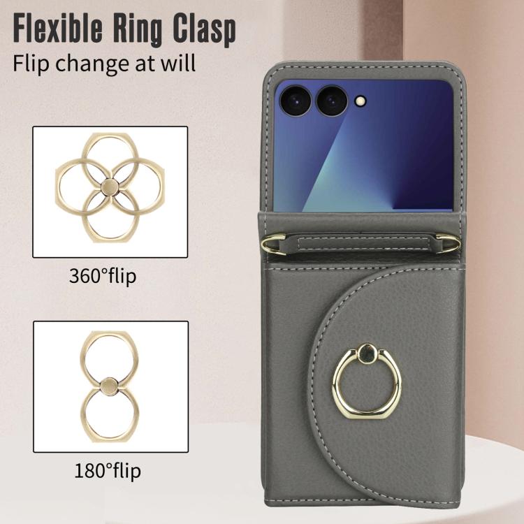 For Samsung Galaxy Z Flip7 5G YM029 Fold Crossbody Ring Clasp RFID Wallet Phone Case