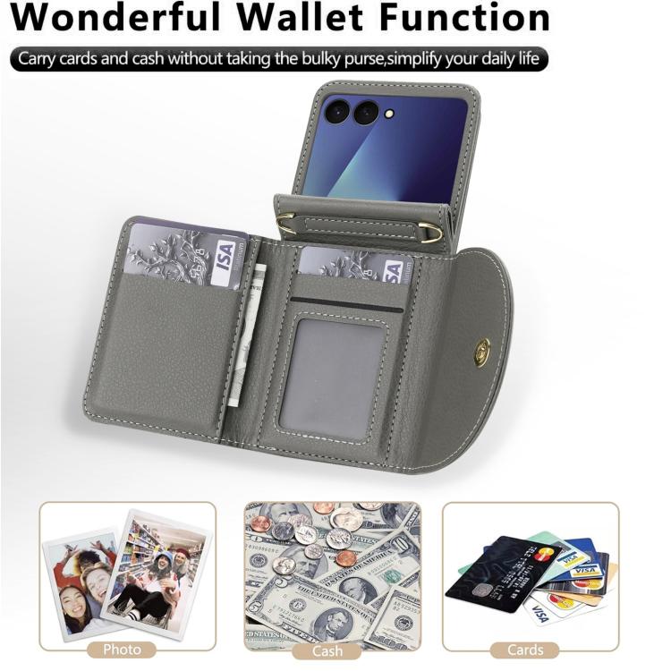 For Samsung Galaxy Z Flip7 5G YM029 Fold Crossbody Ring Clasp RFID Wallet Phone Case