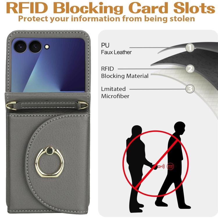 For Samsung Galaxy Z Flip7 5G YM029 Fold Crossbody Ring Clasp RFID Wallet Phone Case