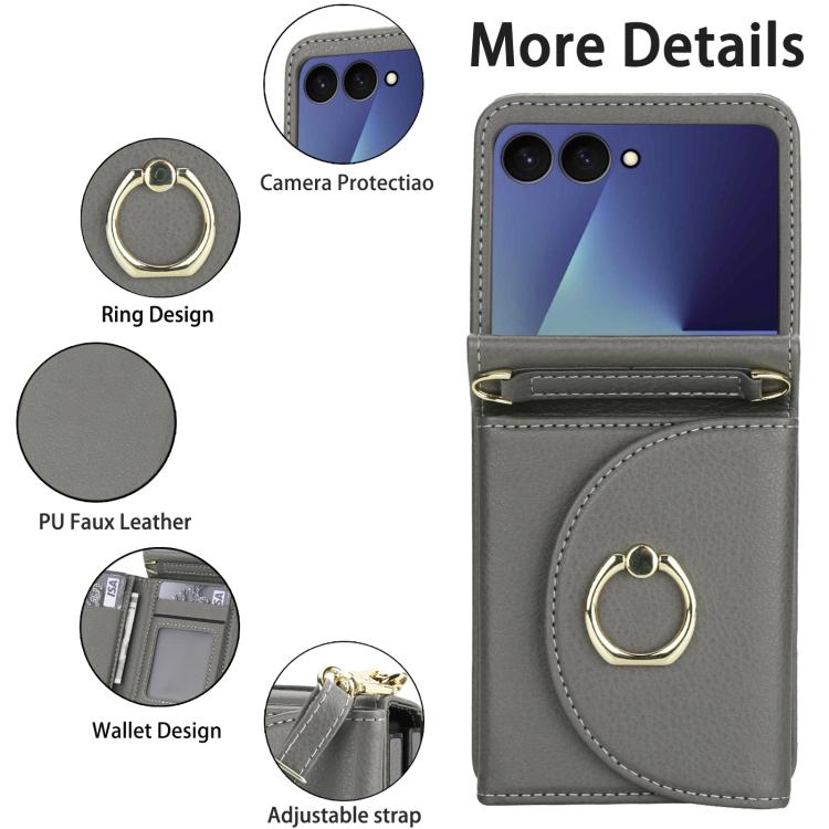 For Samsung Galaxy Z Flip7 5G YM029 Fold Crossbody Ring Clasp RFID Wallet Phone Case