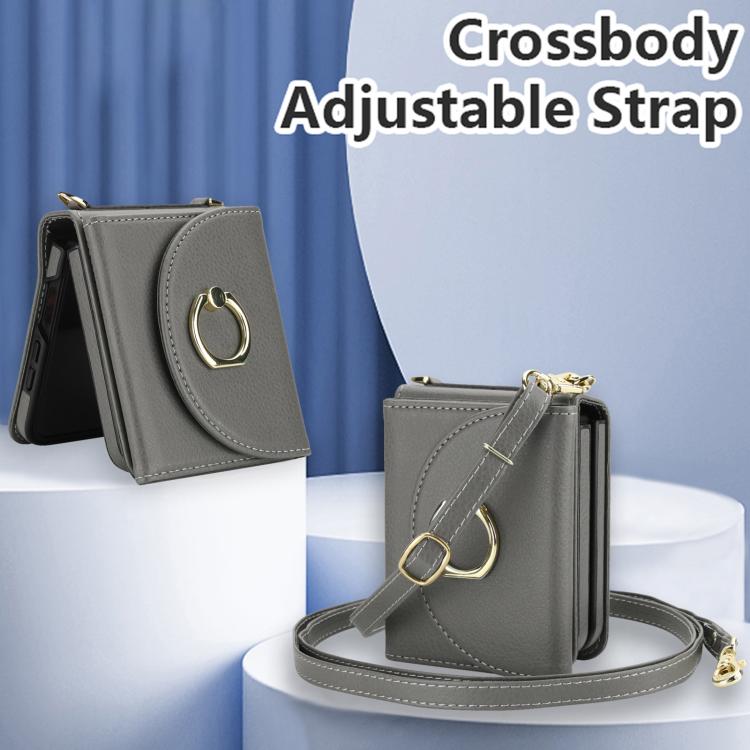 For Samsung Galaxy Z Flip7 5G YM029 Fold Crossbody Ring Clasp RFID Wallet Phone Case