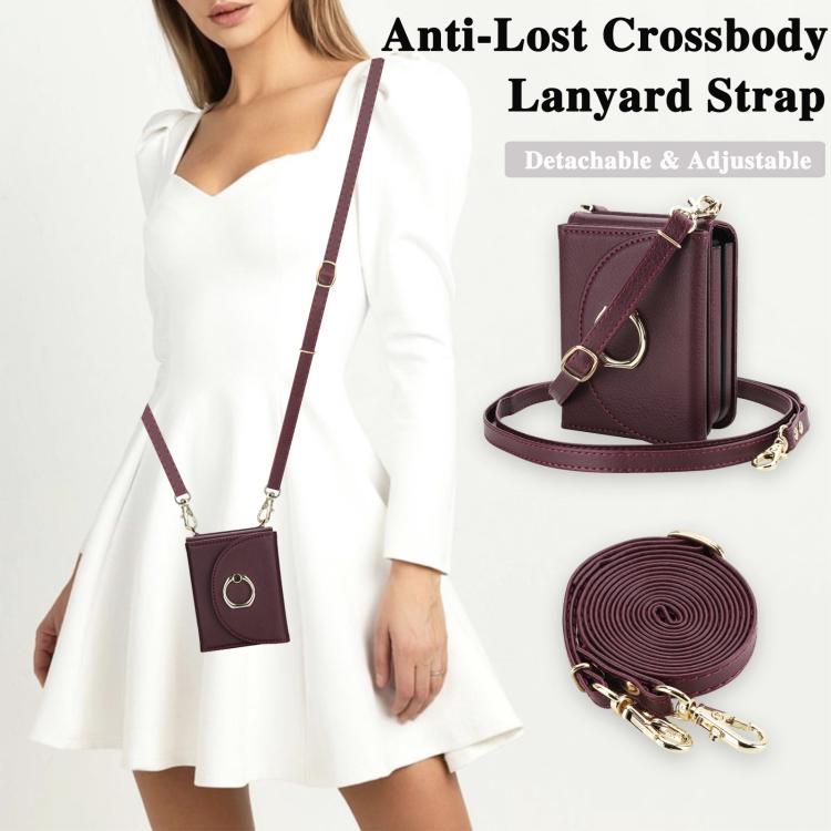 For Samsung Galaxy Z Flip7 5G YM029 Fold Crossbody Ring Clasp RFID Wallet Phone Case