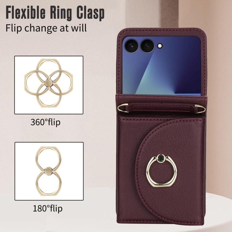 For Samsung Galaxy Z Flip7 5G YM029 Fold Crossbody Ring Clasp RFID Wallet Phone Case