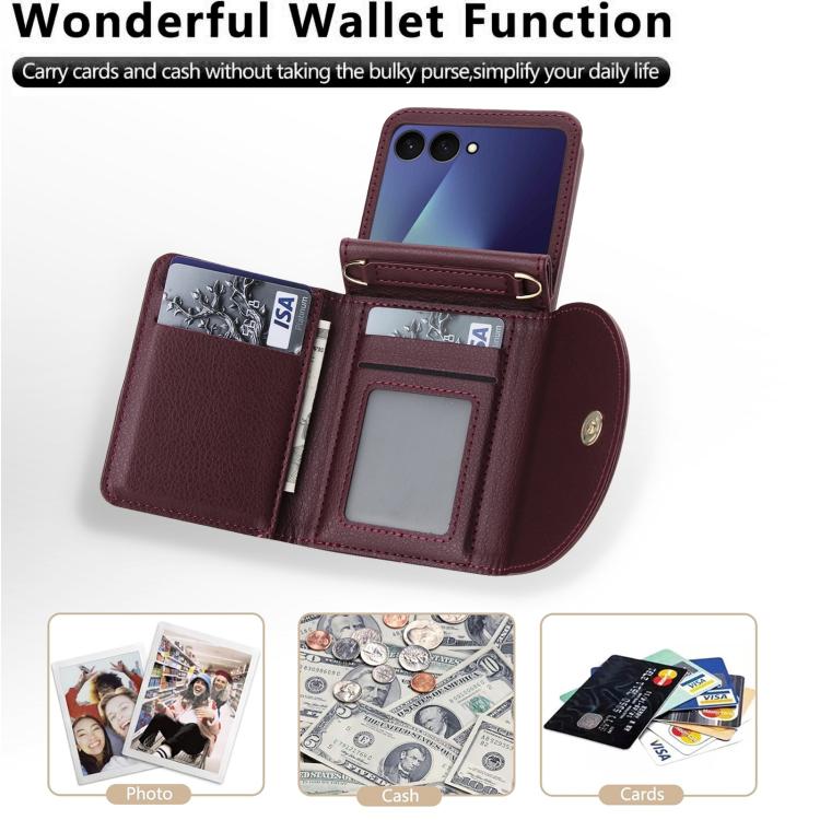 For Samsung Galaxy Z Flip7 5G YM029 Fold Crossbody Ring Clasp RFID Wallet Phone Case
