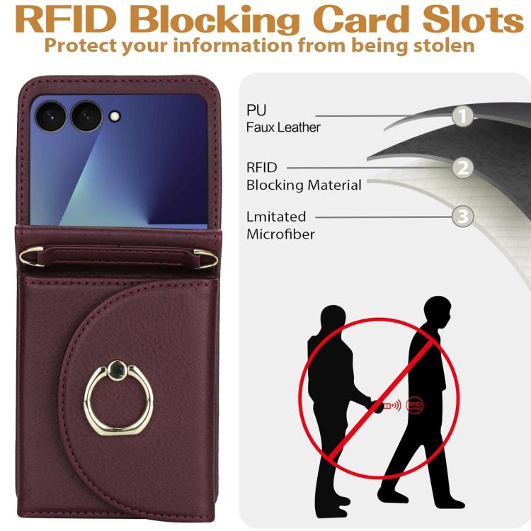 For Samsung Galaxy Z Flip7 5G YM029 Fold Crossbody Ring Clasp RFID Wallet Phone Case