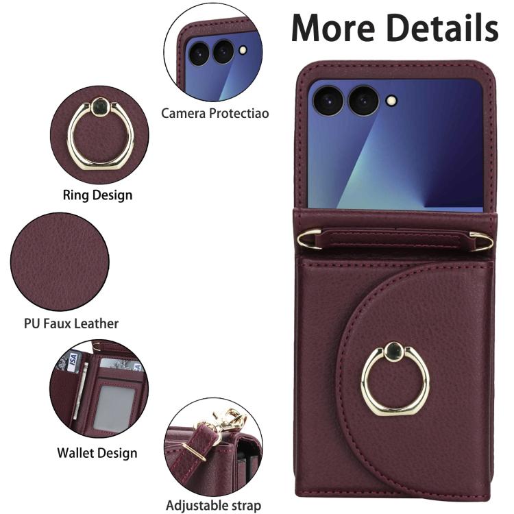 For Samsung Galaxy Z Flip7 5G YM029 Fold Crossbody Ring Clasp RFID Wallet Phone Case