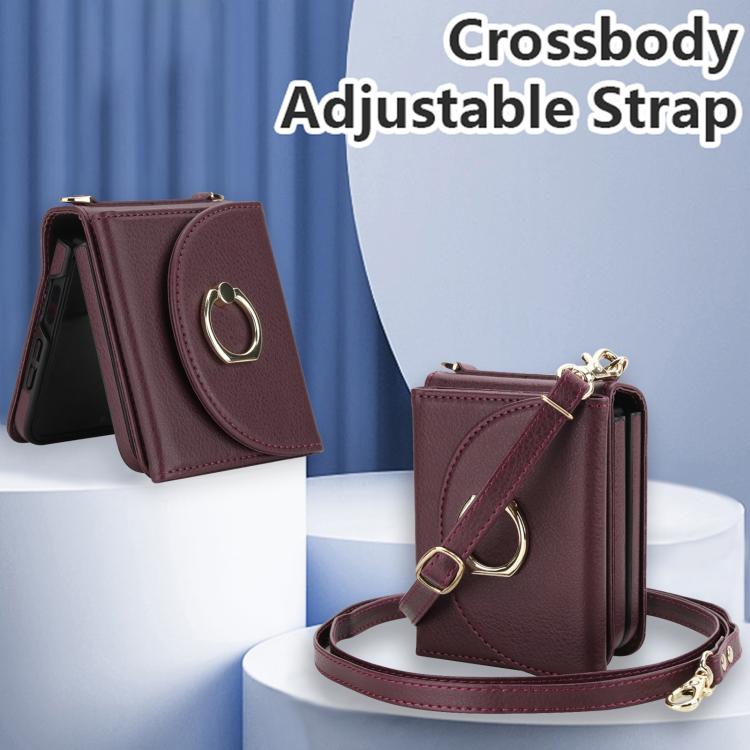 For Samsung Galaxy Z Flip7 5G YM029 Fold Crossbody Ring Clasp RFID Wallet Phone Case